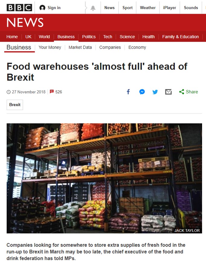 food warehouses almost full brexit