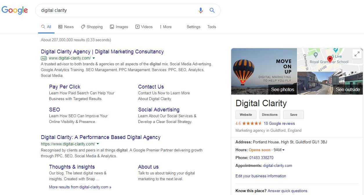 Digital Clarity search results
