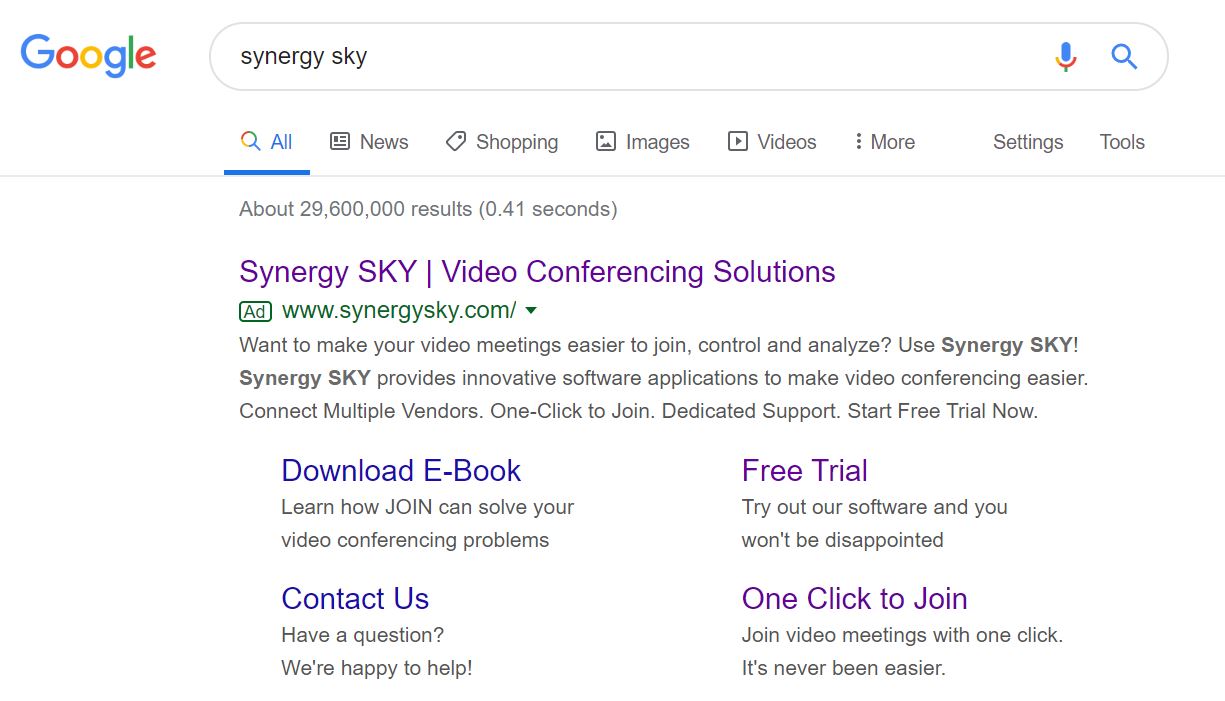 branded search for synergy sky