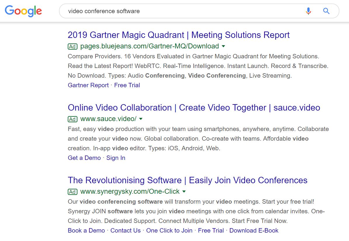 search google for video conference software