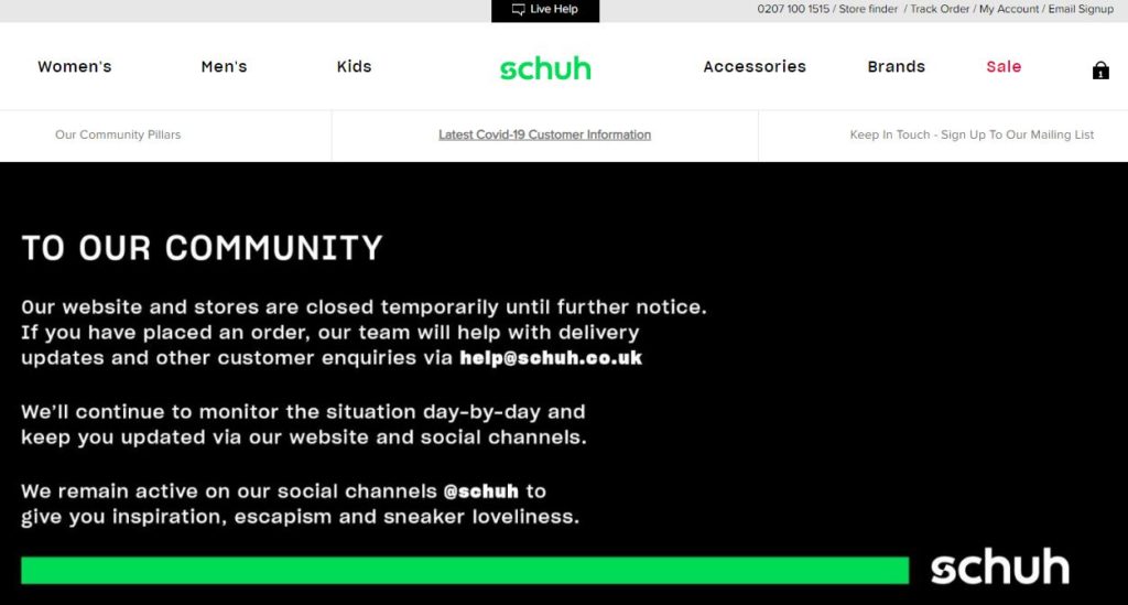 schuh online shop closed covid19