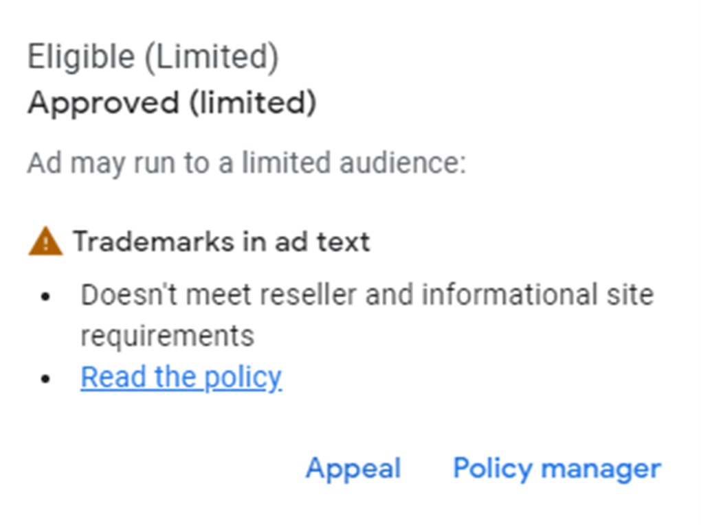 disapproved trademark policy